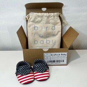 NIB! Bird Rock Baby Genuine Leather Moccasins Stars and Stripes Flag Size 2